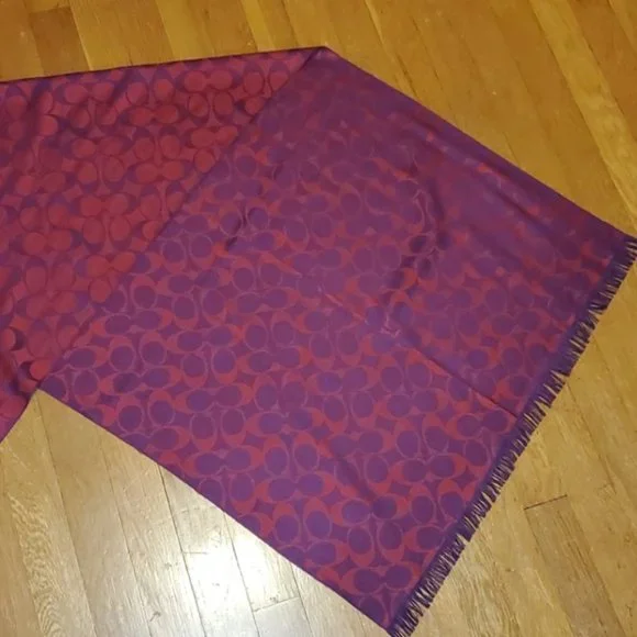 Coach Red and Purple Fringe Scarf - Picture 2 of 5